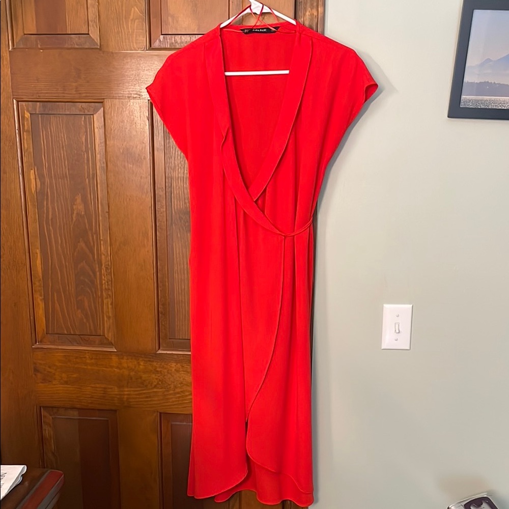 Zara Red Wrap Midi Dress